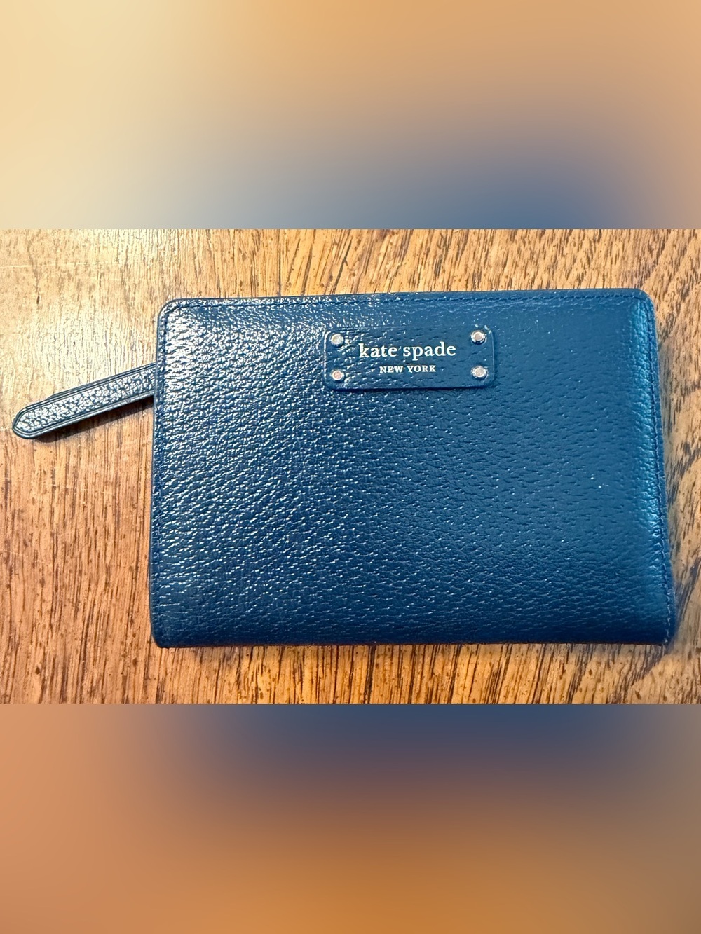 kate spade dark blue Leather Logo Wallet with Gold Accents